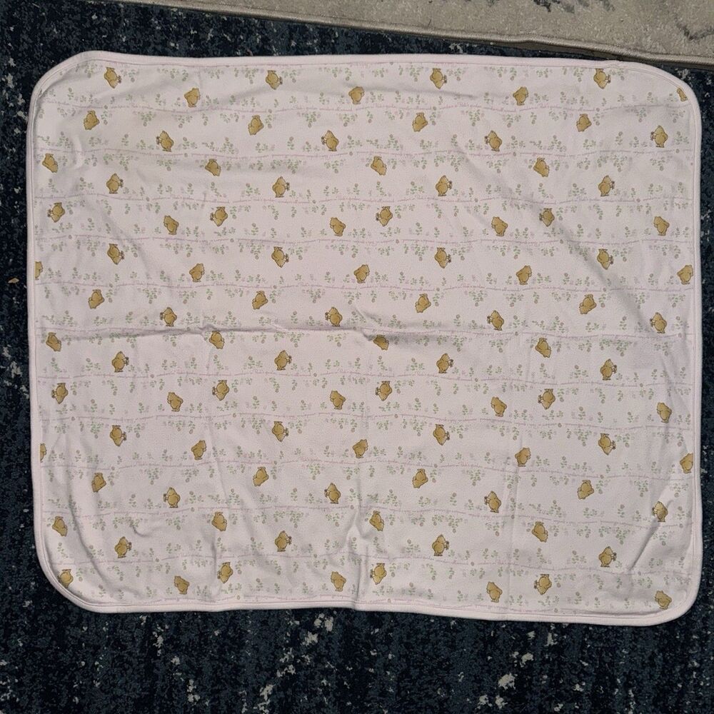 VTG Classic Pooh Reversible Baby Blanket Pink Roses 90s Pooh’s Garden 26x31